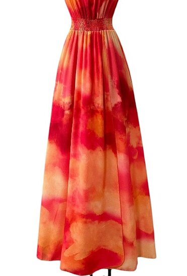 Trendy en chique armloze maxi halterjurk in oranje-rood