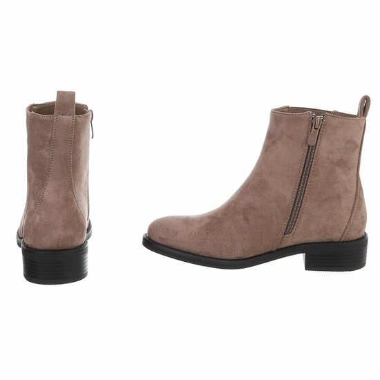 Taupe suède enkellaarsjes met elastische inzet-Morna