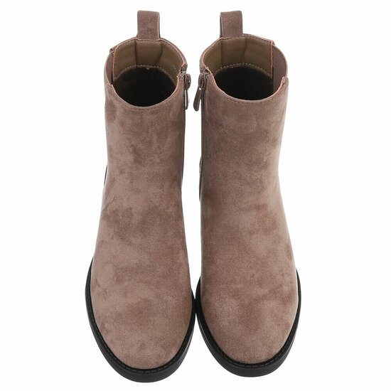 Taupe suède enkellaarsjes met elastische inzet-Morna