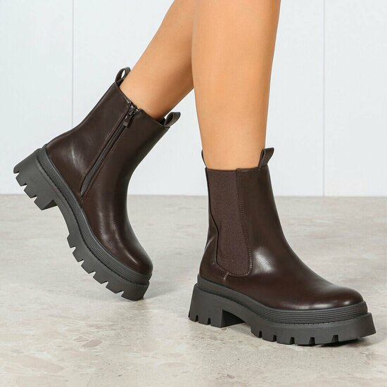 Donkerbruine Chelsea boots met plateauzool-Wonny