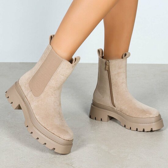 Kaki Chelsea boots in suèdelook met plateauzool-Wonny