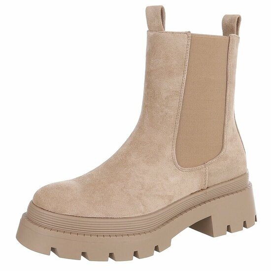 Kaki Chelsea boots in suèdelook met plateauzool-Wonny