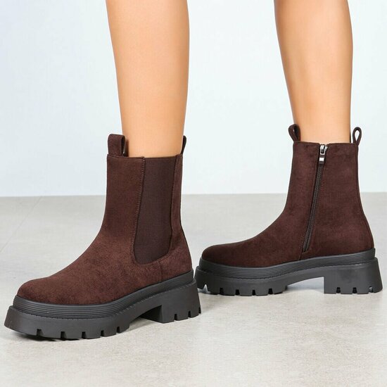 Bruine Chelsea boots in suèdelook met plateauzool-Wonny