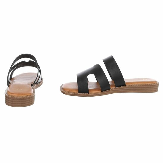 Zwarte dames slippers met dubbele band en comfortabel voetbed-Harva   PROMO