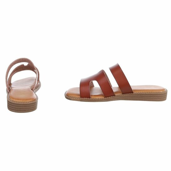 Bruine dames slippers met dubbele band en comfortabel voetbed-Harva   PROMO