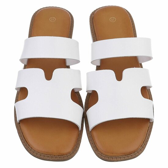 Witte dames slippers met dubbele band en comfortabel voetbed-Harva   PROMO