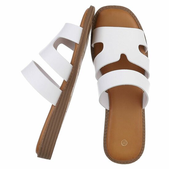 Witte dames slippers met dubbele band en comfortabel voetbed-Harva   PROMO