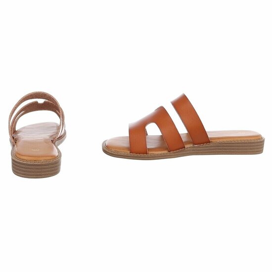 Camel dames slippers met dubbele band en comfortabel voetbed-Harva   PROMO