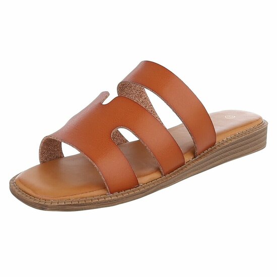 Camel dames slippers met dubbele band en comfortabel voetbed-Harva   PROMO