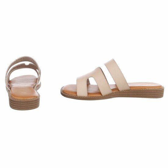 Beige dames slippers met dubbele band en comfortabel voetbed-Harva   PROMO
