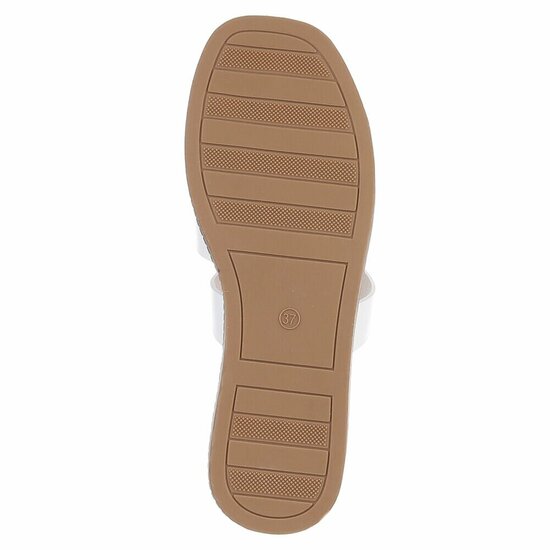 Beige dames slippers met dubbele band en comfortabel voetbed-Harva   PROMO