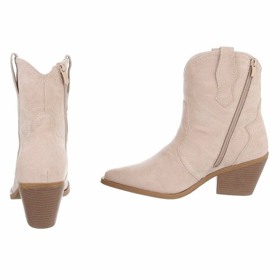 Beige suede western enkellaarsjes met hak-Alesha