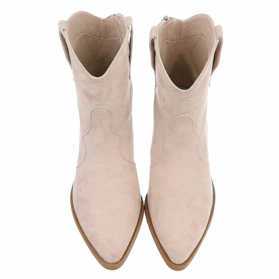 Beige suede western enkellaarsjes met hak-Alesha