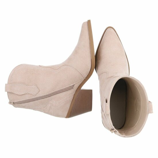 Beige suede western enkellaarsjes met hak-Alesha