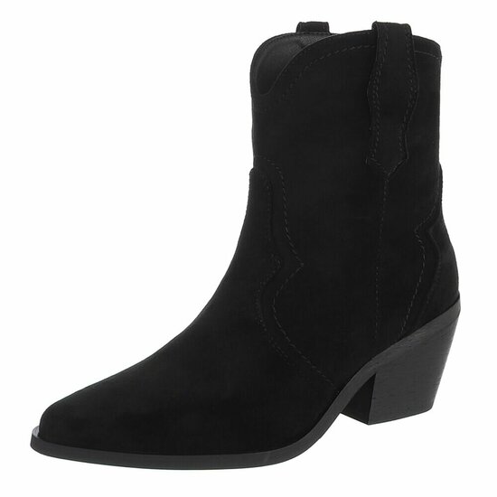 Zwarte suede western enkellaarsjes met hak-Alesha