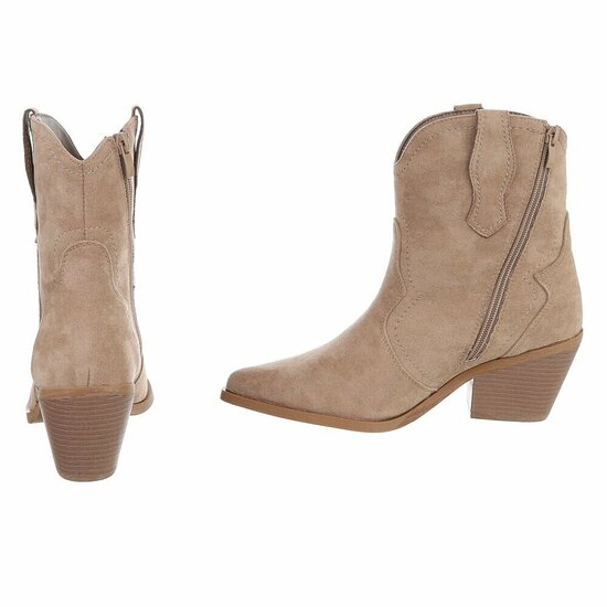 Kaki suede western enkellaarsjes met hak-Alesha