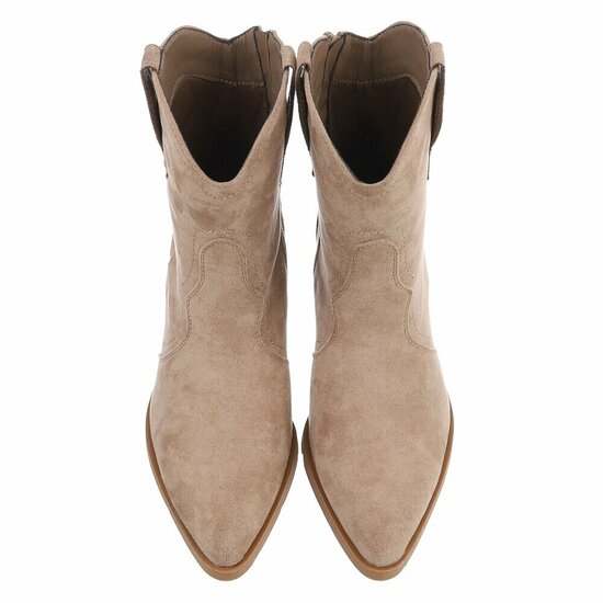Kaki suede western enkellaarsjes met hak-Alesha