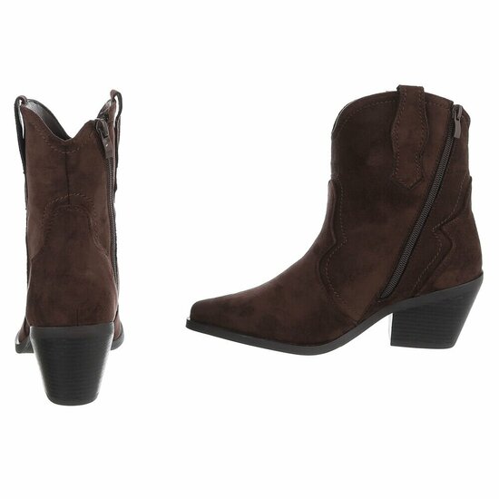 Bruine suede western enkellaarsjes met hak-Alesha