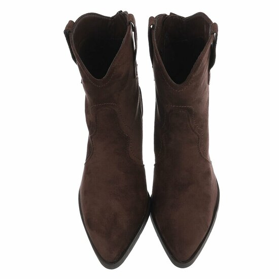 Bruine suede western enkellaarsjes met hak-Alesha