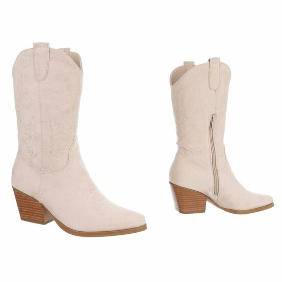 Beige cowboylaarzen in suède met blokhak-Lucie