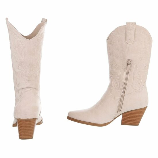 Beige cowboylaarzen in suède met blokhak-Lucie
