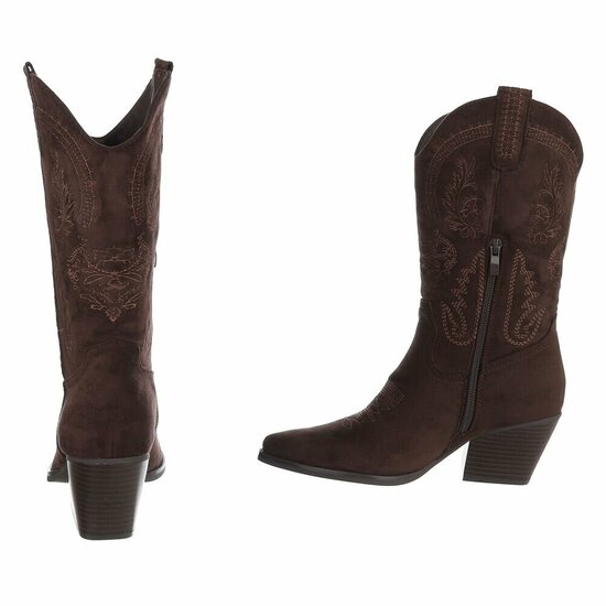Bottes cowboy marron en suédine à talon bloc-Lucie