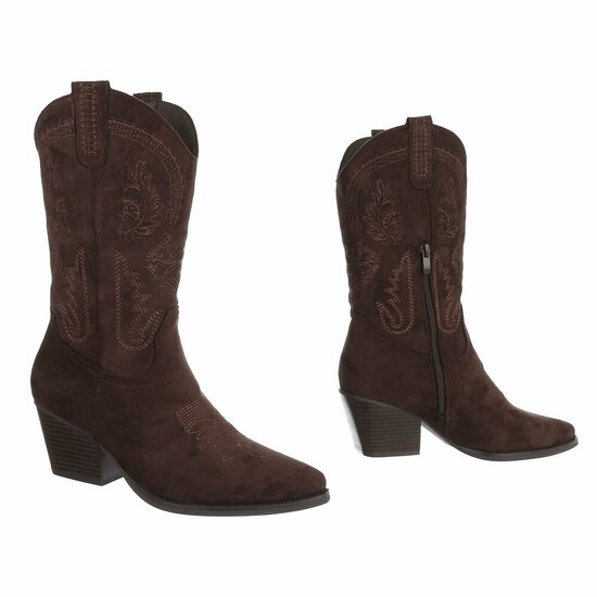 Bottes cowboy marron en suédine à talon bloc-Lucie