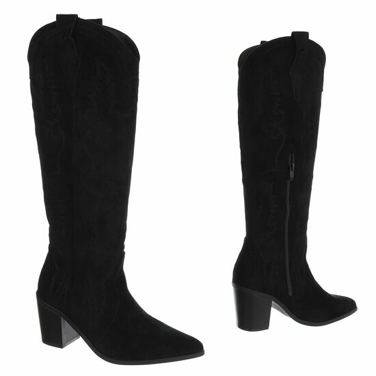 Bottes cowboy noires en suédine à talon bloc-Dakota
