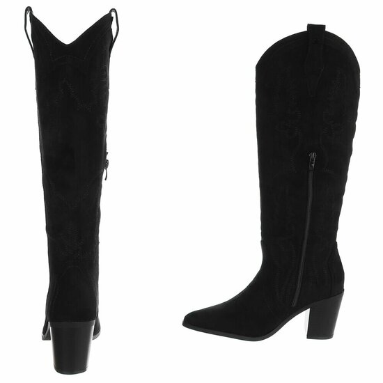 Bottes cowboy noires en suédine à talon bloc-Dakota