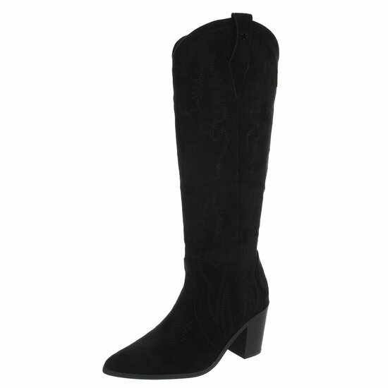 Bottes cowboy noires en suédine à talon bloc-Dakota