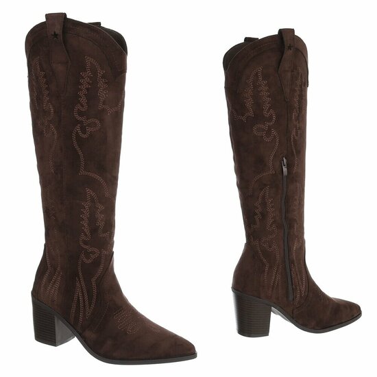 Bottes cowboy marron en suédine à talon bloc-Dakota