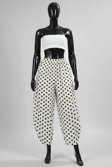 Pantalon sarouel beige à pois marron