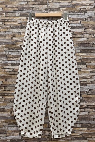 Pantalon sarouel beige à pois marron