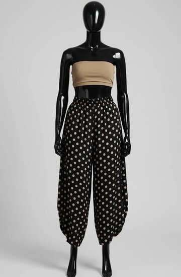 Pantalon sarouel noir à pois taupe