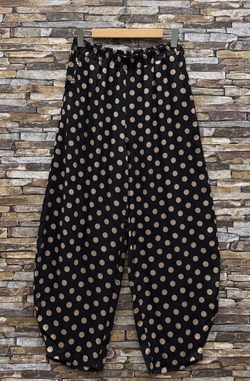 Pantalon sarouel noir à pois taupe