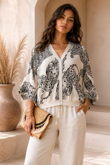 Beige gilet met leopard print met satijn effect