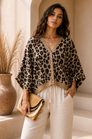 Gilet in leopardlook met satijn effect  