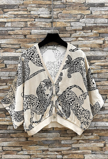 Gilet beige à imprimé léopard avec effet satiné
