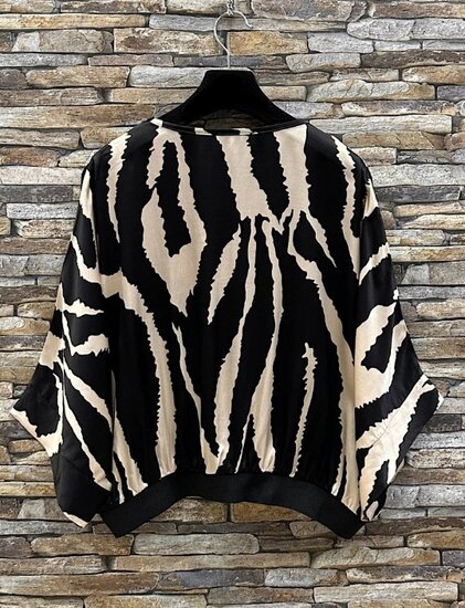 Satijnen gilet met zebraprint – zwart/beige