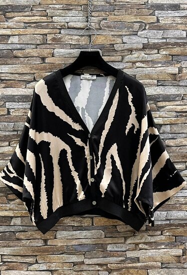 Satijnen gilet met zebraprint – zwart/beige