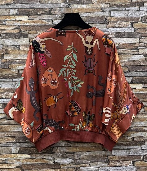 Satijnen gilet met exclusieve safari print-roestbruin