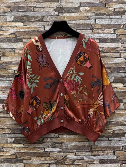 Satijnen gilet met exclusieve safari print-roestbruin