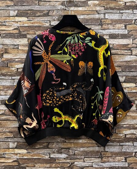 Satijnen gilet met exclusieve safari print-zwart