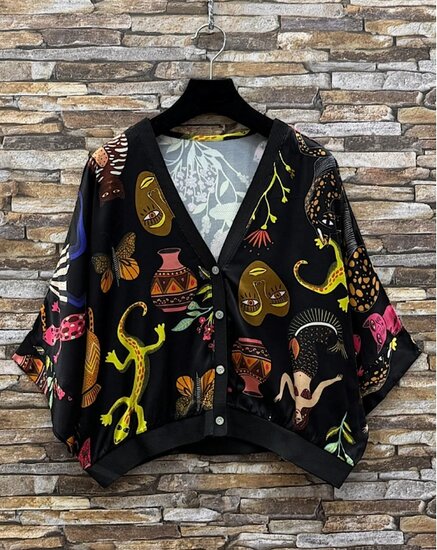Satijnen gilet met exclusieve safari print-zwart