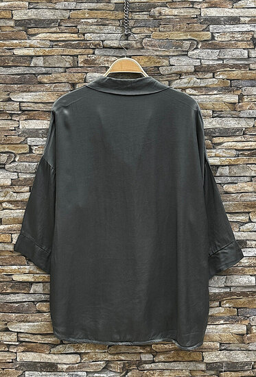 Satijnen hemdblouse-antraciet grijs