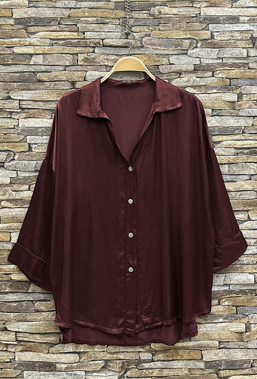 Satijnen hemdblouse-bordeaux