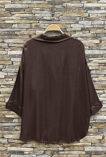 Satijnen hemdblouse-bruin
