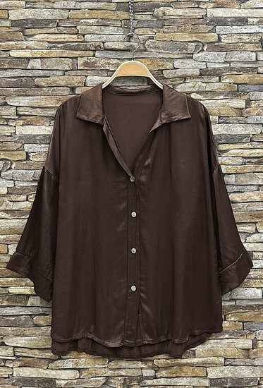 Satijnen hemdblouse-bruin