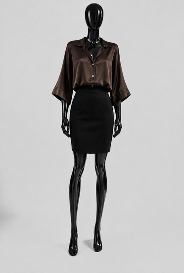 Satijnen hemdblouse-bruin
