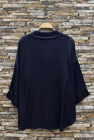 Satijnen hemdblouse-donkerblauw